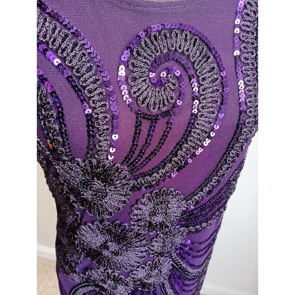 Anna-Kaci  Womens Sleeveless Floral Embroidery Beaded Sequin Mini Dress Purple - Picture 11 of 11